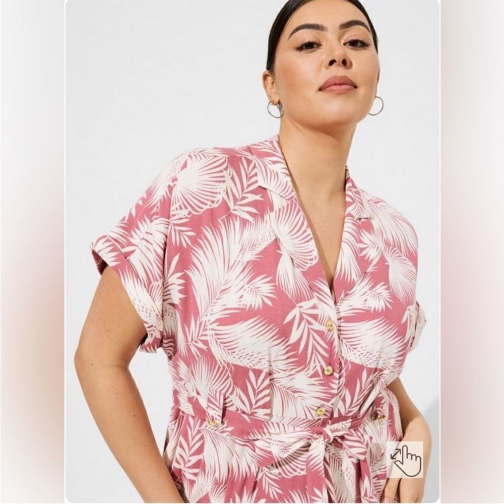 Torrid Palm Trees Print Design Button Front Collar Pockets Dress Vacation Resort - Picture 4 of 16